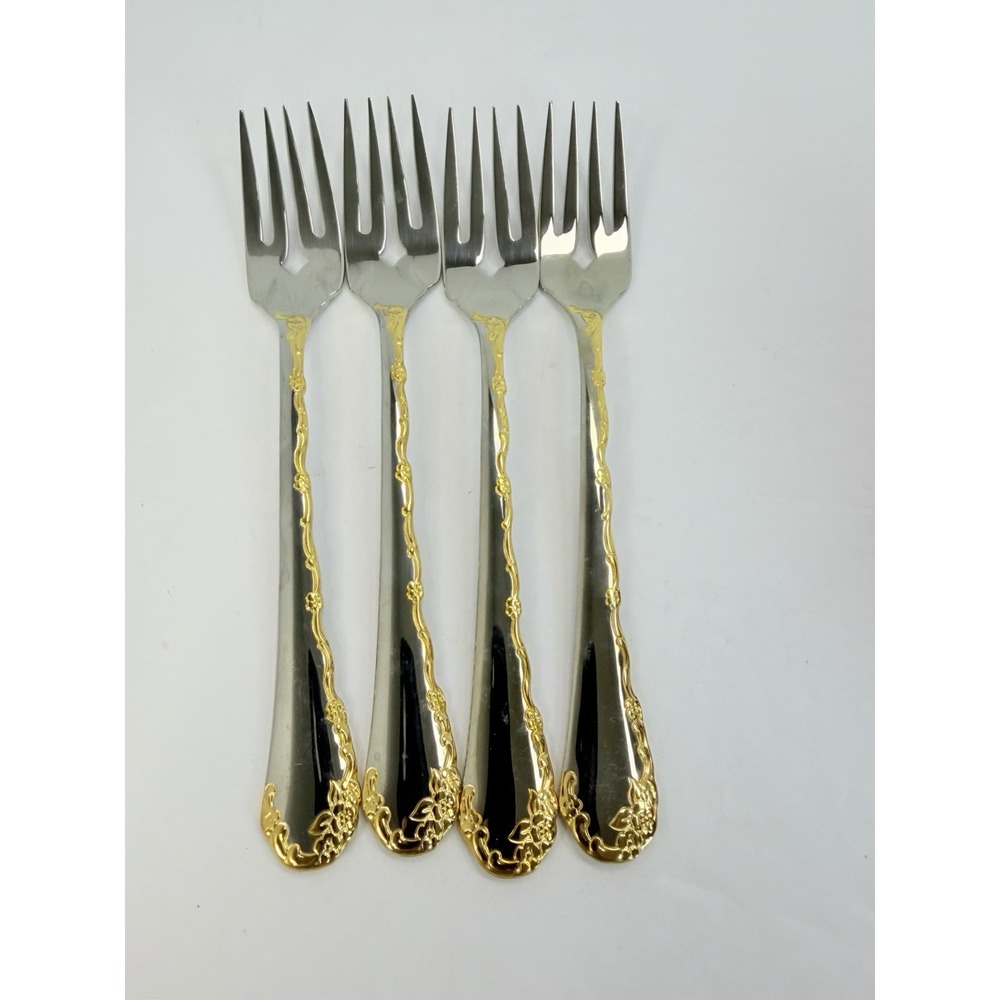 Oneida Community Golden Belle Rose 4 Salad Forks Stainless Steel Flatware